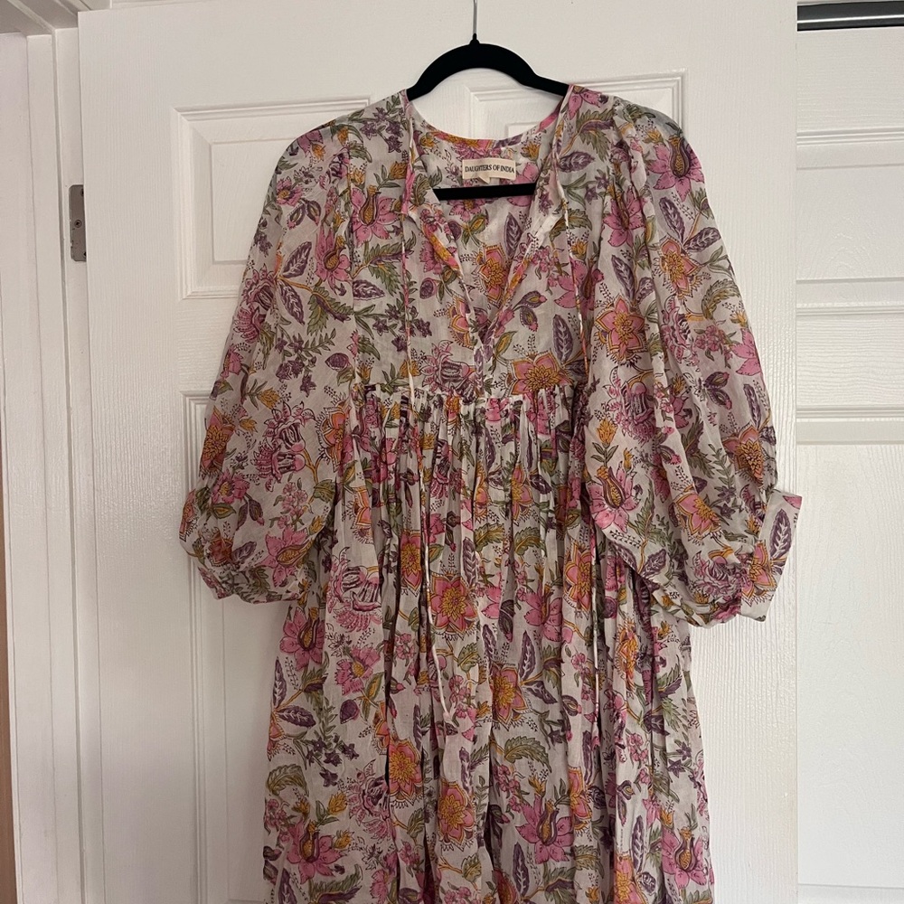 Daughters of India Floral Mini Dress in Pink and Gold